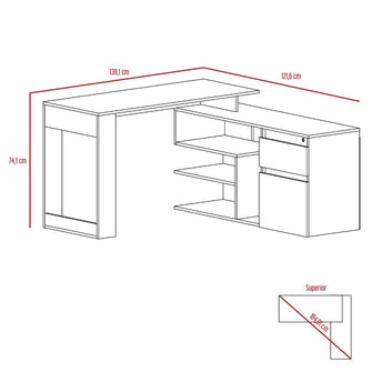 Escritorio En L Alteza, Café Claro, con Dos Cajones Organizadores
