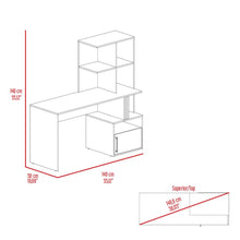 Escritorio Biblioteca Vanez, Blanco Duqueza y Fresno Europeo, con espacio para guardar objetos