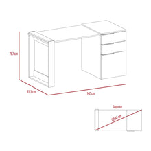 Escritorio Cosmo, Humo y Plata Oscuro, con Dos Cajones Multiusos y Un Cajón Archivador Adicional