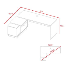 Escritorio en L Emery, Blanco Duqueza, con amplia superficie de trabajo