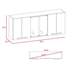 Gabinete Superior Vega, Blanco y Wengue, incluye entrepaño móvil central y dos puertas de vidrio