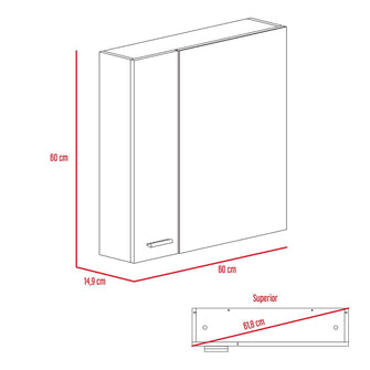 Gabinete de Baño Liena, Castaño y Café Claro, con Espejo Biselado de Buen Tamaño y Varios Entrepaños X2