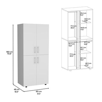 Closet Hancel, Blanco Duqueza, Cuatro Puertas Abatibles y Dos Tubos Cromados ZF