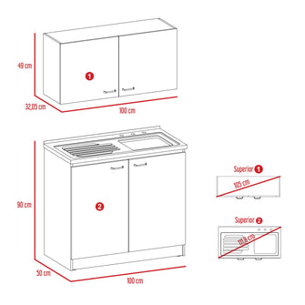 Cocina Integral Cantabria, Roble y Blanco, Ideal Para Espacios Pequeños, Incluye Mesón Derecho