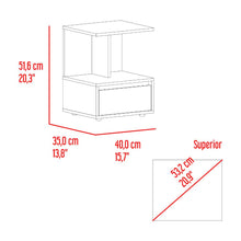 Mesa de Noche Mike, Avellana y Blanco Duqueza, con un cajon multiusos
