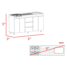 Gabinete Inferior Boreal, Blanco Duqueza y Fresno Europeo, Incluye Meson Haceb Derecho con Quemadores