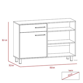 Mueble Multiusos Tiberi, Wengue y Miel, Con Una Puerta Batiente y Múltiples Entrepaños Vm