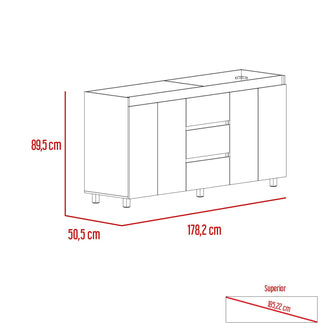 Gabinete Inferior Vixmo, Nogal y Blanco, con Cuatro Puertas Abatibles y Tres Cajones, No Incluye Meson