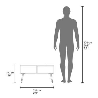 Mesa de Centro Aranez, Blanco y Fresno Europeo, con diseño moderno y patas metálicas ZF