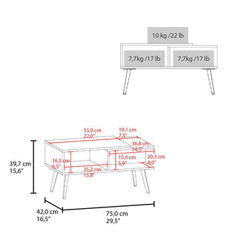 Mesa de Centro Aranez, Blanco y Fresno Europeo, con diseño moderno y patas metálicas ZF