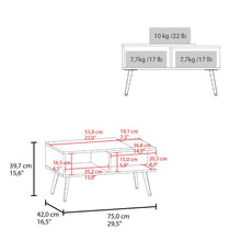 Mesa de Centro Aranez, Blanco y Fresno Europeo, con diseño moderno y patas metálicas ZF