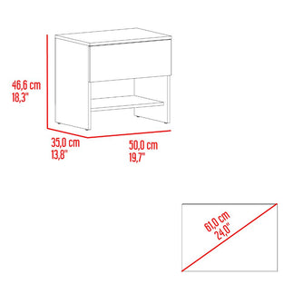 Mesa de Noche Light, Fresno Europeo y Blanco, con superficie para objetos decorativos