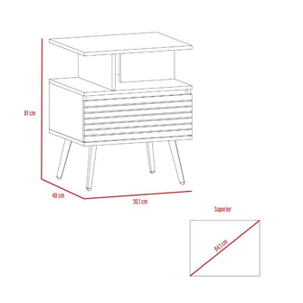 Mesa de Noche Nevis, Beige, con patas en madera X2