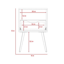 Mesa de Noche Alesio, Café Claro y Blanco, con Patas en Madera y un Cajón
