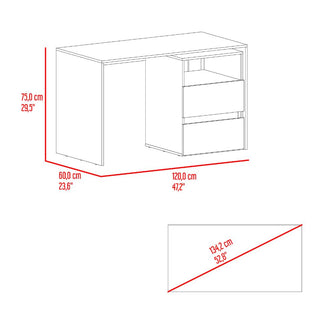Escritorio Rook, Blanco y Fresno Europeo, con espacio para objetos decorativos ZF