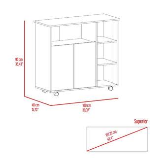 Mesa Auxiliar de Cocina Coralyn, Blanco y Café Claro, con tres entrepaños y rodachines