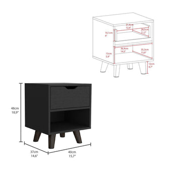 Mesa de Noche Canelo, Wengue, con Patas en Madera y un Cajón ZF