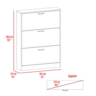 Zapatero Merlín, Café Claro y Blanco, con Tres Puertas Abatibles con Manijas Metálicas