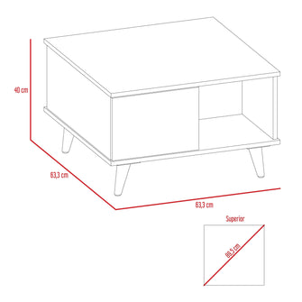 Mesa de Centro Atlas, Miel y Blanco, con Dos Puertas y Patas de Madera