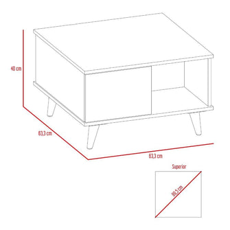 Mesa de Centro Atlas, Café Claro y Blanco, con Puerta y Patas de Madera 63