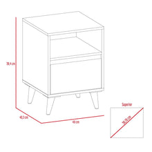 Mesa de Noche Besk, Avellana y Blanco, con Un Cajon y Cuatro Patas de Madera X2