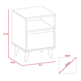 Mesa de Noche Besk, Avellana y Blanco, con Un Cajon y Cuatro Patas de Madera X2