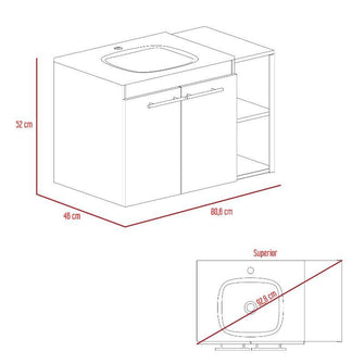 Mueble para Lavamanos Anney, Café Claro, con Dos Puertas y Dos Entrepaños 80 Incluye Lavamanos.