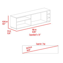 Mesa para TV Sunta, Milan, con amplios espacios para ubicar dispositivos de entretenimiento 70"