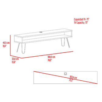 Mesa Para Tv Ralf, Fresno Europeo y Wengue, con patas metálicas y espacio de tv hasta 70 pulgadas