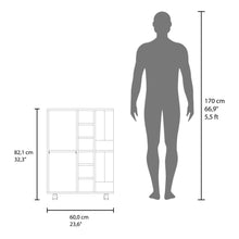 Bar Cart Argus, Azul y Fresno Kronos, con Espacio Para Botellas y Porta Copas