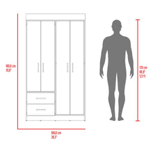 Closet Houston, Fresno Europeo y Wengue , Con Cuatro Puertas Batientes y Dos Cajones Con Amplio Espacio De Almacenamiento
