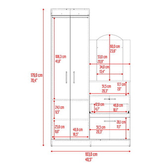 Closet Tocador Praga, Fresno y Blanco, con diseño moderno incluye Espejo