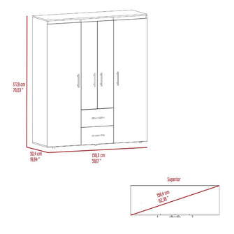 Closet Bariloche Bombay Eco, Fresno Europeo y Blanco Duqueza, con Variedad de Entrepaños y Cuatro Puertas Abatibles