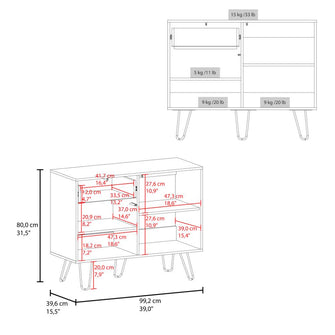 Mesa Auxiliar Tori, Blanco y Fresno Europeo, con espacios para ubicar objetos decorativos ZF