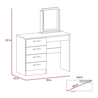 Mueble Multiusos Wesley, Wengue y Miel, con Cuatro Cajones Para Ubicar Maquillaje