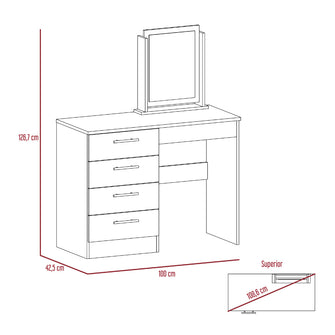 Mueble Tocador Wesley, Miel y Blanco, Cuatro Cajones Para Ubicar Maquillaje