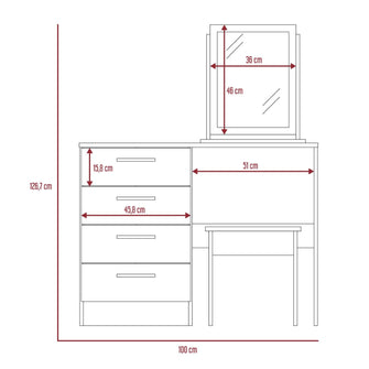 Mueble Multiusos Wesley, Wengue y Miel, con Cuatro Cajones Para Ubicar Maquillaje