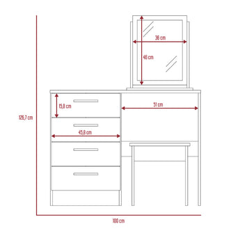 Mueble Tocador Wesley, Miel y Blanco, Cuatro Cajones Para Ubicar Maquillaje