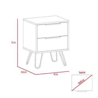 Mesa de Noche Concept, Café Claro y Wengue, con Dos Cajones Organizadores y Patas Metálicas