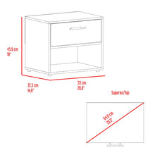 Mesa de Noche Sevin, Fresno Europeo, con espacio para colocar objetos y con deslizadores plásticos