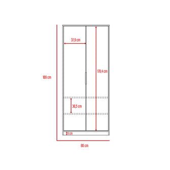 Closet Wesley, Miel y Blanco, con Un Tubo Cromado y Dos Puertas Batientes