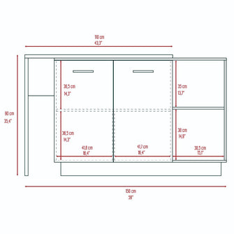 Barra de Cocina Eris, Café Claro y Wengue, con Dos Puertas Batientes  ZF