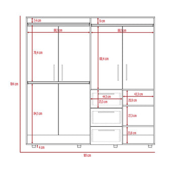 Closet Poche, Beige y Blanco, con Tres Cajones Multiusos y Cuatro Puertas Batientes