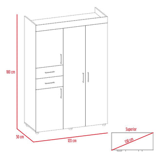 Closet Tulipán, Wengue, con Dos Cajones Amplios y Cuatro Puertas Abatibles