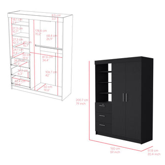 Closet Pekín, Wengue, con Dos Puertas Abatibles y Tres Cajones Organizadores ZF