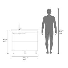 Gabinete Inferior Cantabria, Roble Gris, con dos Puertas Abatibles- Mesón Izquierdo y Grifería ZF
