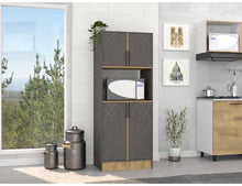 Modulo Microondas Indivar, Piedra y Macadamia, con Cuatro Puertas Batientes y Manijas Metalicas