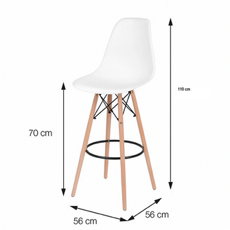 Barra de Cocina 101.5x100x40cm Madera + 2 Sillas Bar Eam Blanca