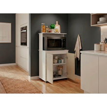 Modúlo Microondas Palma, Blanco y Cartagena, con Dos Puertas Abatibles y Rodachinas Para Su Fácil Desplazamiento