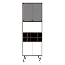 Bar Alto Lara, Caoba y Blanco Nevado, con Amplio Espacio Porta Copas y Patas de Acero